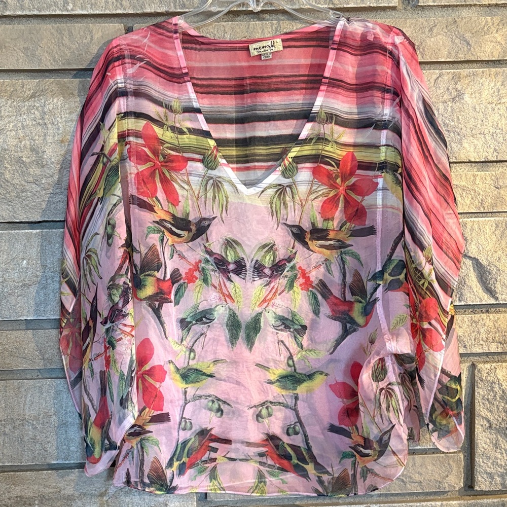 ONE WORLD Pink Multicolor Floral Blouse - Picture 3 of 12